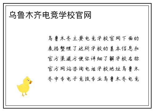 乌鲁木齐电竞学校官网